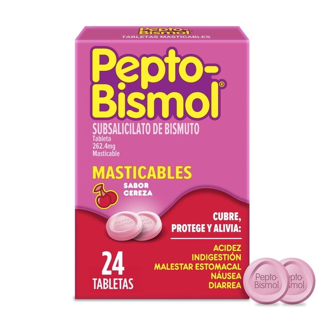 Antiácidos Pepto-Bismol Sabor Cereza Caja de 24 Tabletas Masticables