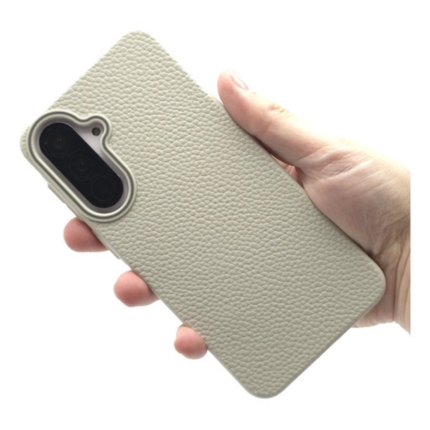 Funda Icon Case Cromo Piel para Samsung A56 5G, Carcasa, Protector, Uso Rudo, Antigolpes, Resistente, Esquinas Reforzadas, Protección de Cámara - Beige