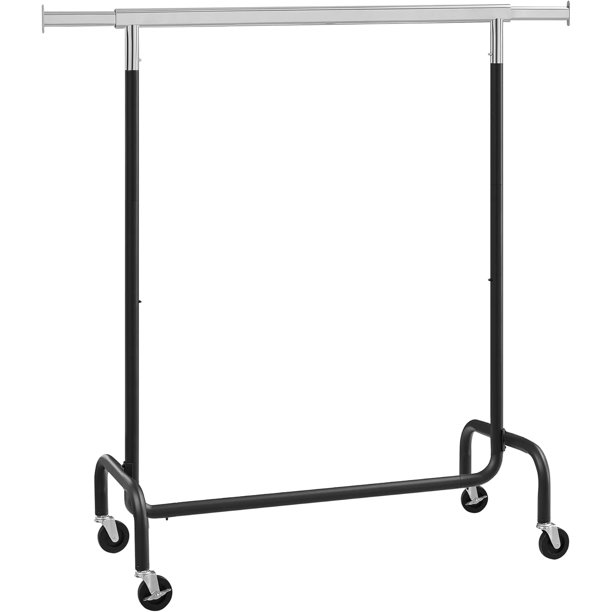 SONGMICS Burro Ropa con Ruedas, Perchero Burro Extensible, Capacidad de Carga de 130 kg, Fácil de Montar, Portátil, Negro y Plata