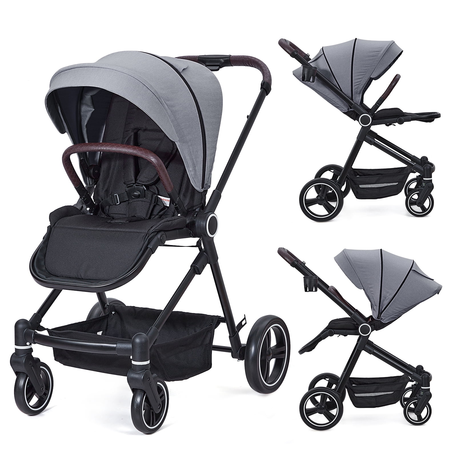 Towallmark Carriola para Bebé 2 en 1, Cochecito Plegable de Aluminio con Capazo y Asiento Reversible, Plegado con Una Mano, Capota UPF 50+, Cesta Portaobjetos y Arnés de 5 Puntos, Gris Claro