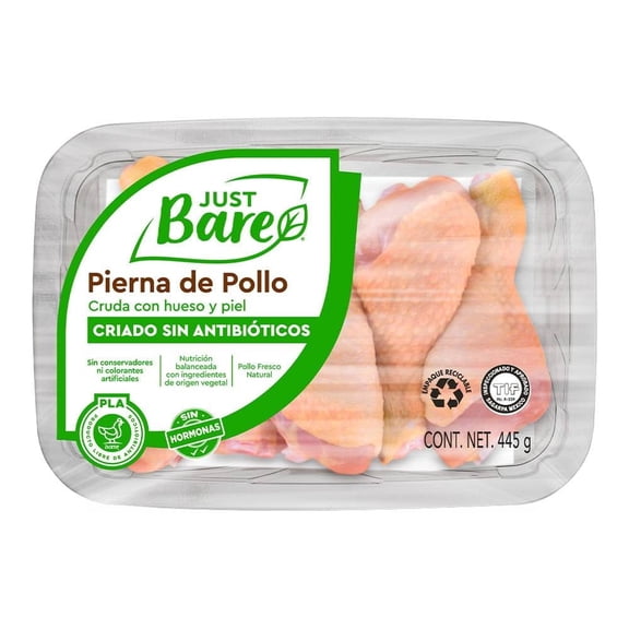 Pierna de pollo Just Bare con hueso y piel 445 g