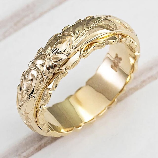 Anillos para mujer, regalos para mujer, anillo con flor de rosa tallada suspendida, chapado en oro amarillo de 14 k, anillo final para mujer, anillo de cola, regalo de San Valentín.