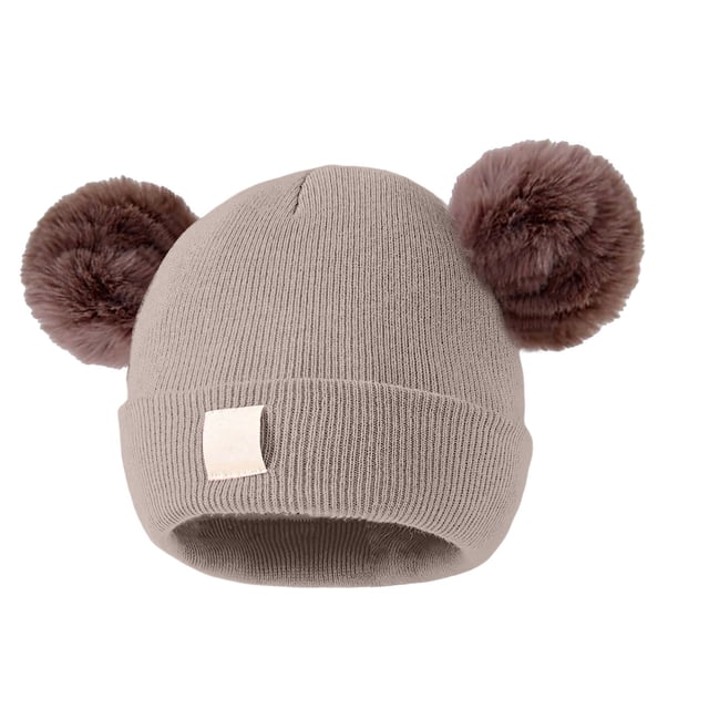 Lindo gorro de punto para bebé con bordado de doble corazón y doble bola de hilo. Cómodo y acogedor. Gorro cálido y abrigado para bebés.