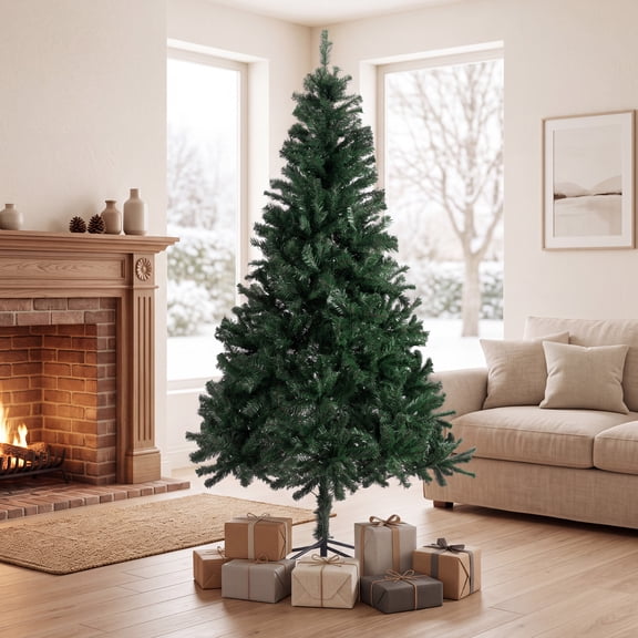 Árbol Pino de Navidad 2.10 m Artificial con Soporte de Metal 1000 Ramas Frondoso Decoración Navideña