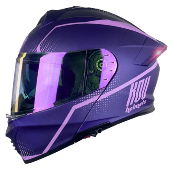 Casco Abatible De Moto Kov Thunder Waves Morado Con Luz Led