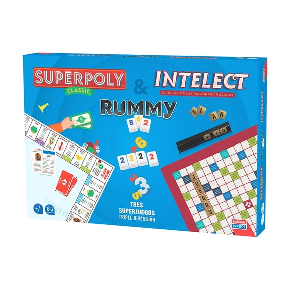 Pack Superpoly + Intelect + Rummy FALOMIR 31061 Multicolor Caja de 3 Super Juegos
