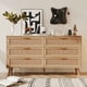 thumbnail image 1 of Zocalo Cómoda 6 Cajones de Madera Ratá, Tiradores Dorados,Patas Robustas, Moderna | Mesita de Noche Armario de Dormitorio, Cómoda de Salón para Sala de Estar, 120*40*75CM, Color madera clara, 1 of 8