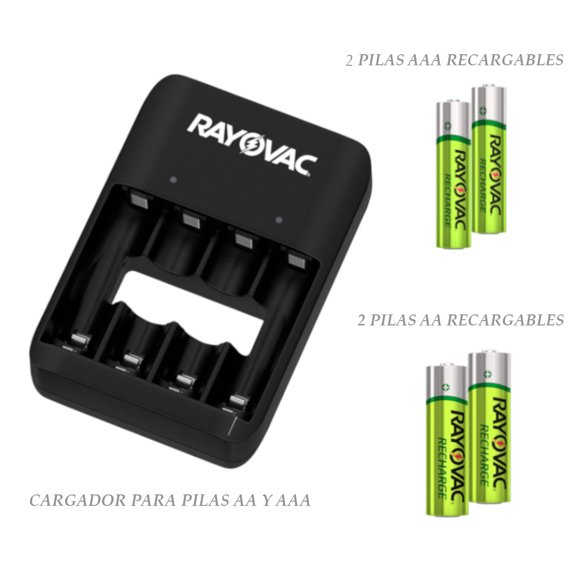 Cargador pilas Rayovac  con baterias recargables 2 AA + 2 AAA