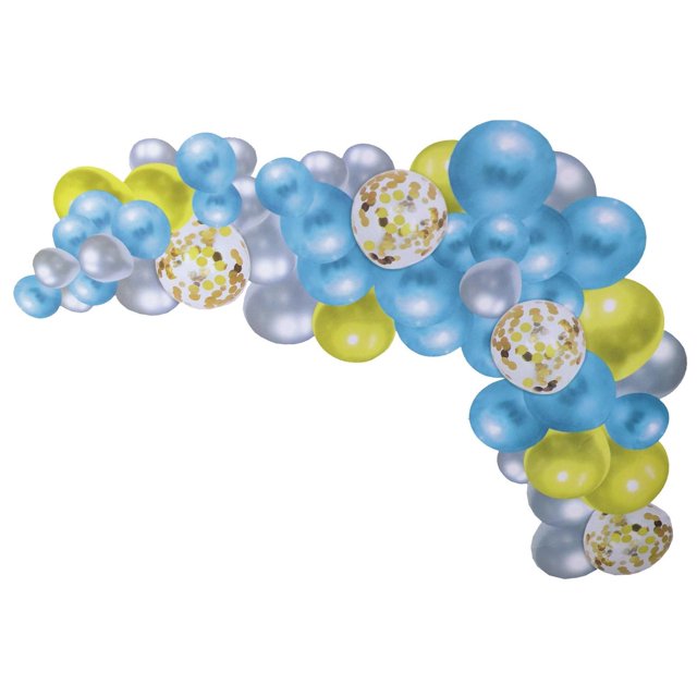 KIT 34 GLOBOS METALICOS TRANSPARENTES CONFETI MARMOL AZUL AMARILLO