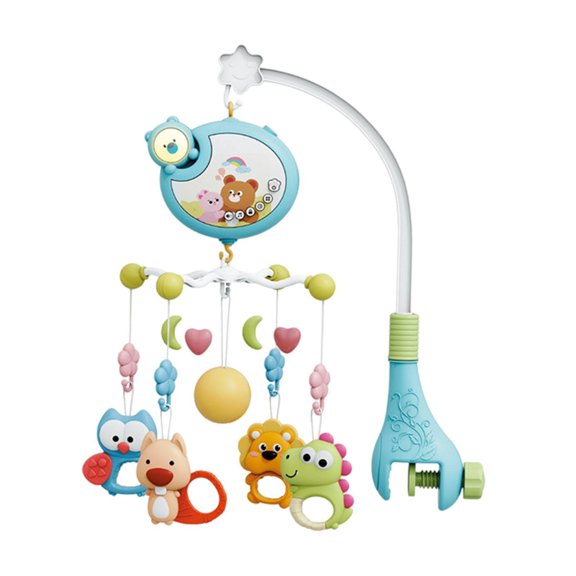 Musical Crib Mobile Bell Cano con luces de dibujos animados Juguetes de cuna para bebés Juguetes educativos para niños para niños pequeños Cots Azul