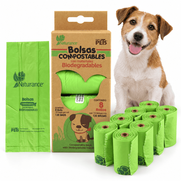 BOLSAS SANITARIAS BIODEGRADABLES 8 ROLLOS / 120 BOLSAS