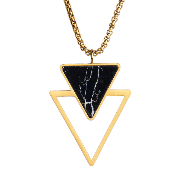 Collar Hombre con Mármol Negro LUCKMAN, Acero Inoxidable con Baño Oro 18k o Color Plata, Modelo Paul dorado UNITALLA