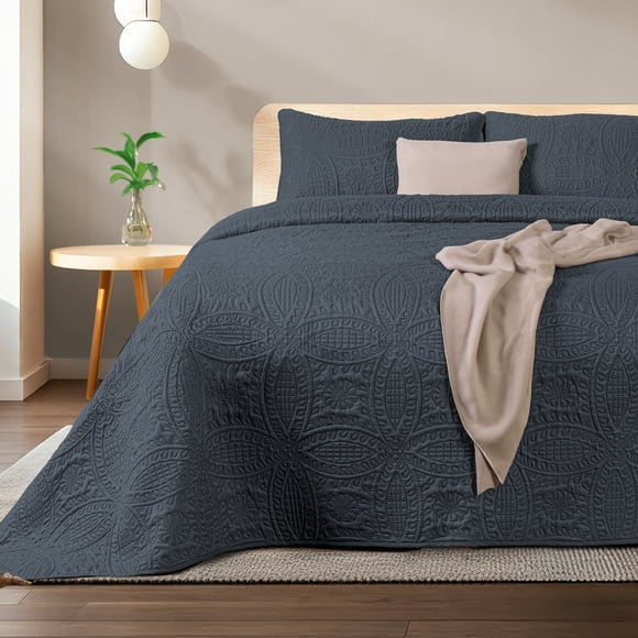 Colcha Ligera Dreamlab con 1 Funda de Almohada Capitonado Ultra Suave Hipoalergénico Individual 175 x 240 cm Moneda Grafito