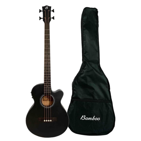 BAMBOO, Bajo Electroacústico Negro Escala Larga de 40 pulgadas, con funda, madera Linden y ecualizad