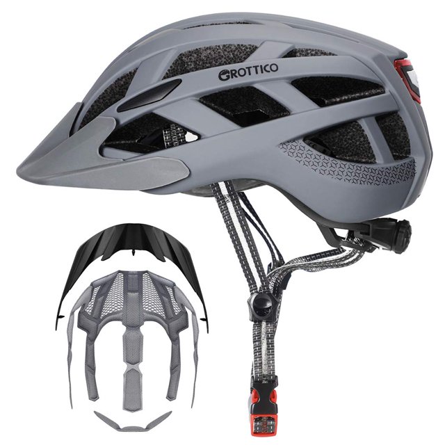 Casco de bicicleta GROTTICO para adultos Mountain Road con luz y visera