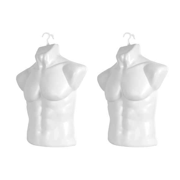Atmos Homeware Maniquí de Caballero | Exhibidor de Hombre de Plástico de Alta Resistencia con Gancho | Torso Masculino de Ropa y Accesorios | Paquete de 2 Piezas color Blanco