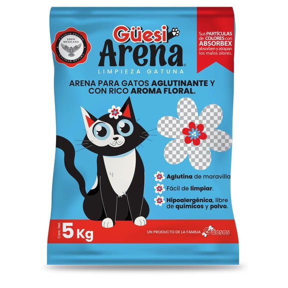 GÜESI ARENA PARA GATO ATADO FLORAL 25 Kg (5 BOLSAS DE 5 Kg)
