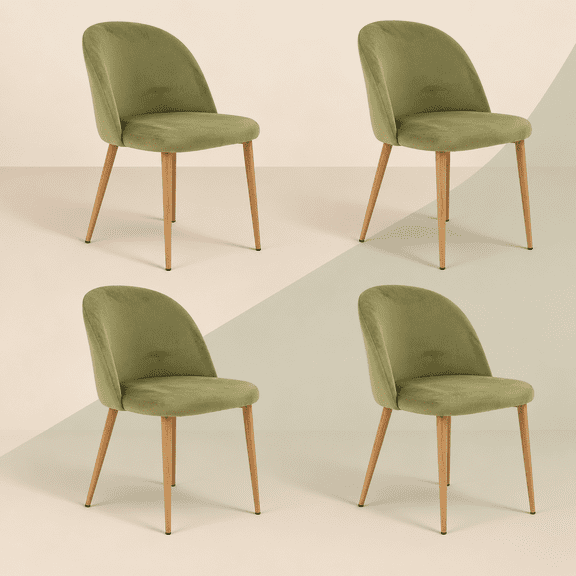 Silla de Comedor de Terciopelo con Patas de Acero Acabado Tipo Madera Estilo Moderno Sillas de Comedor Tapizadas Minimalistas con Relleno Suave Set de 4 Verde Olivo
