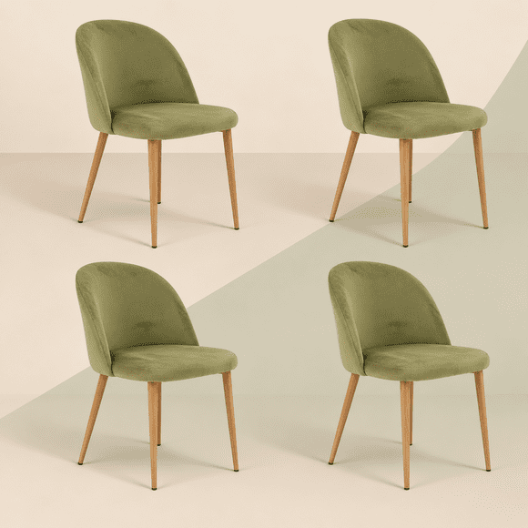 Silla de Comedor de Terciopelo con Patas de Acero Acabado Tipo Madera Estilo Moderno Sillas de Comedor Tapizadas Minimalistas con Relleno Suave Set de 4 Verde Olivo