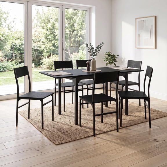 Comedor con Mesa Extendible Rectangular y 6 Sillas Madera y Metal Cocina negro