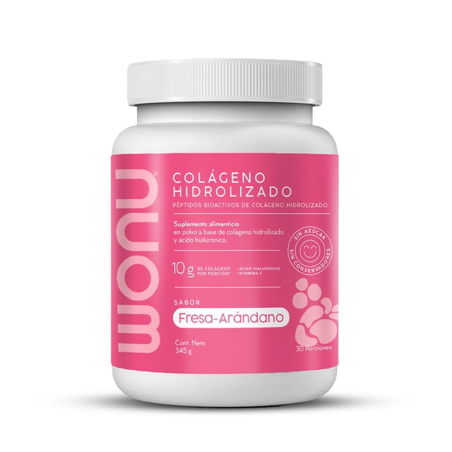 Suplemento Alimenticio Wonu Colágeno Hidrolizado Tipo I y III, Ácido Hialurónico y Vitamina C en Polvo Fresa Arándano 345 g