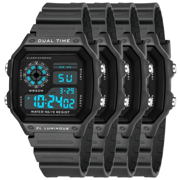 Reloj dual time moderno LuminoxGrey 4Pzas Longitud 27cm Ancho 4cm Grosor 2cm Digital Luz Gris Oscuro.