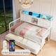 thumbnail image 5 of Cama Sofa Individual de Metal con Trundle Ajustable (Plegable con Ruedas), Cabecera con Almacenamiento, Luz LED, Estación de Carga, Cama Sofa para Sala/Dormitorio/ (196 * 112.5 * 107cm) Blanco, 5 of 9