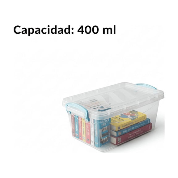Contenedor de Plástico Transparente con Tapa y Asa con Cierre Clip, Recipiente Organizador Versátil Multiusos Transparente para Fácil Identificación, Capacidad 400 ml
