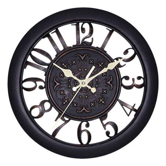 Reloj de pared grande, reloj retro europeo con números arábigos grandes, silencioso para interiores. Negro
