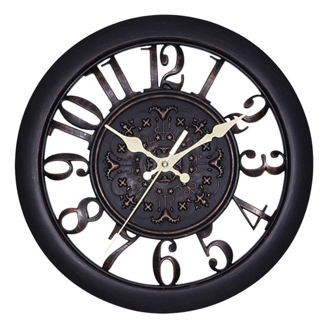 Reloj de pared grande, reloj retro europeo con números arábigos grandes, silencioso para interiores. Negro
