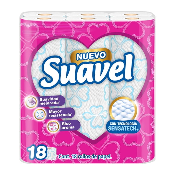 Papel higiénico Suavel 18 rollos de 200 hojas dobles c/u