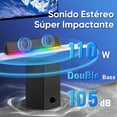 thumbnail image 3 of Barra de Sonido de 110 W para TV, 2.1 Canales con Subwoofer, Conexión HDMI/Bluetooth 5.3/Auxiliar/Óptica, Altavoces con Cable e Inalámbricos con Retroiluminación Colorida, BT109, 3 of 9