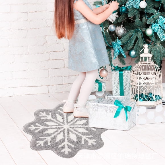 Alfombra de Baño Gris con Diseño de Copos de Nieve Navideños, Tapete de Bienvenida Gris con Diseño de Copos de Nieve, Antideslizante, Redonda, Lavable, para Bañera, Cocina o Baño.