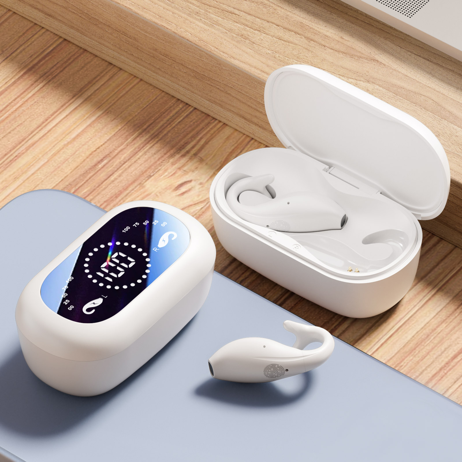 Auriculares Bluetooth, Auriculares inalámbricos, Auriculares Bluetooth, Auriculares inalámbricos Bluetooth, Auriculares de clip de alta gama con pantalla digital de espejo, Auriculares impermeables, A