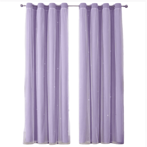 2 Cortinas Diseño  Con Estrellas Modelo Morado