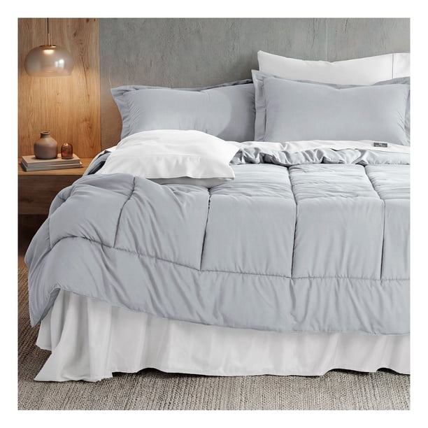 Set Edredón King Size Xl + Funda De Almohada + Sábanas 7 Pzas Real Textil Gris - Blanco
