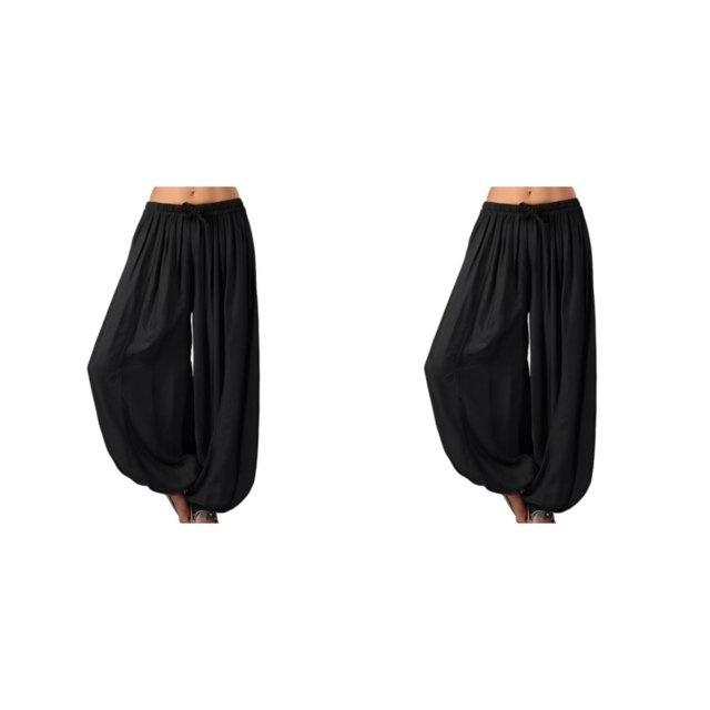 Sonducket Pantalón de pierna ancha para mujer Pantalones deportivos Tallas grandes Baile para niñas Ropa de playa Linterna de verano Pantalones Negro S 2Conjunto