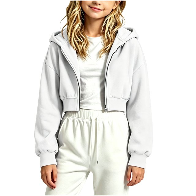 Sudadera con capucha y cremallera de manga larga de color liso para niñas, estilo casual y holgado, ideal para invierno, tallas 120-170.
