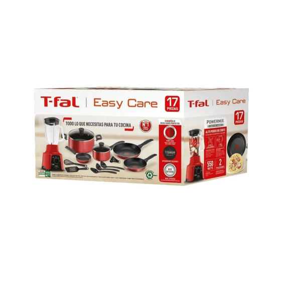 Bateria Cocina T-fal Easy Care Titanium 17 Pzs C/ Licuadora Color Rojo