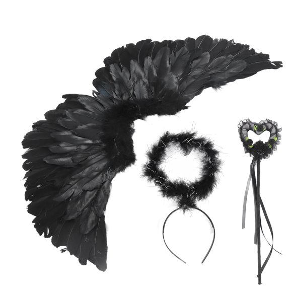 Paquete de 3 alas de ángel del diablo, juego de alas de ángel para adultos, liviano, hecho a mano, para juegos de rol de Halloween, ángel negro L