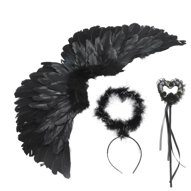 Paquete de 3 alas de ángel del diablo, juego de alas de ángel para adultos, liviano, hecho a mano, para juegos de rol de Halloween, ángel negro L