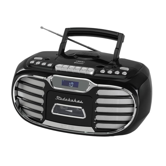 Boombox Bluetooth Retro Edge Negro con Reproductor de CD/Cassette y Radio Estéreo AM-FM