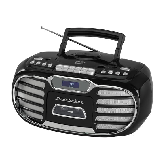 Boombox Bluetooth Retro Edge Negro con Reproductor de CD/Cassette y Radio Estéreo AM-FM