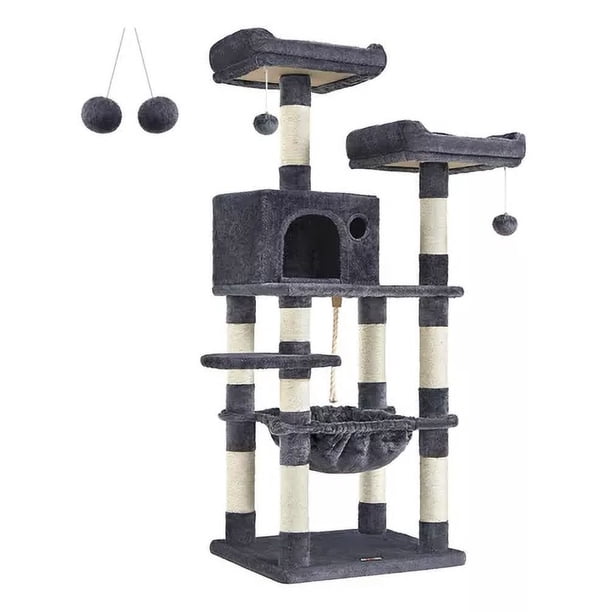 Torre para Gatos Bluelander 2 M Hamaca Rascador Múltiples Niveles Gris Claro