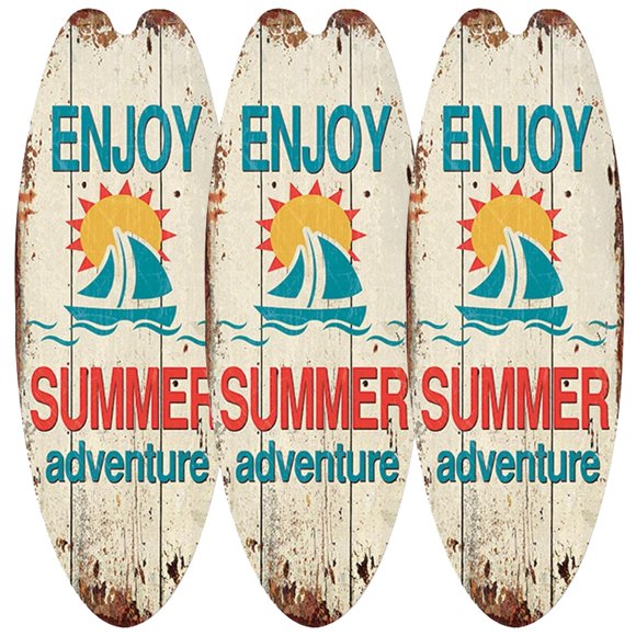 Letreros Colgantes Surf SurfRush 3Pzas 16x45cm Madera Tabla de Surf.