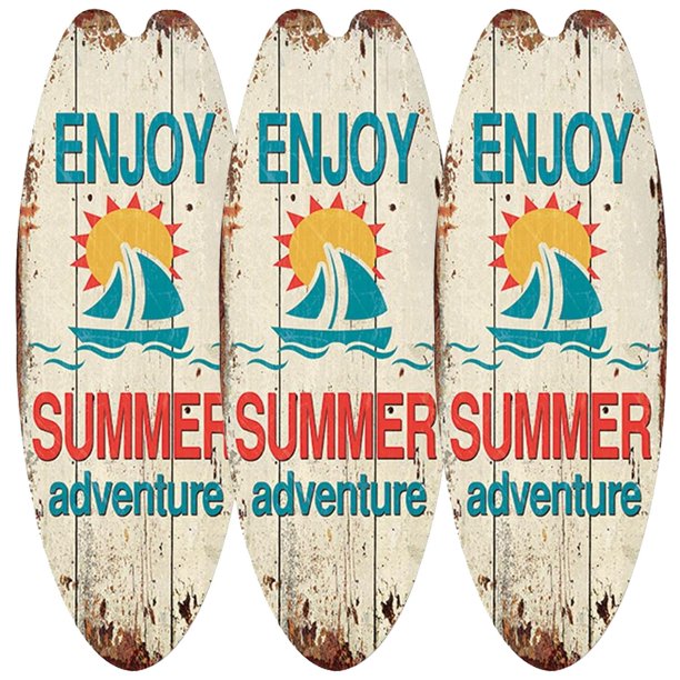 Letreros Colgantes Surf SurfRush 3Pzas 16x45cm Madera Tabla de Surf.