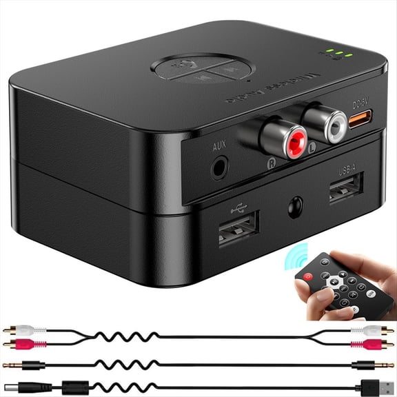 Receptor Bluetooth 5.4 para Estéreo Doméstico, Adaptador de Audio para Transmisión de Música HiFi, Altavoces con Cable, Memoria USB y Entrada Auxiliar de 3,5 mm.