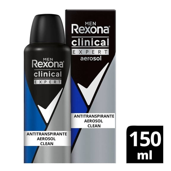 Antitranspirante Rexona clinical expert clean en aerosol para caballero 150 ml
