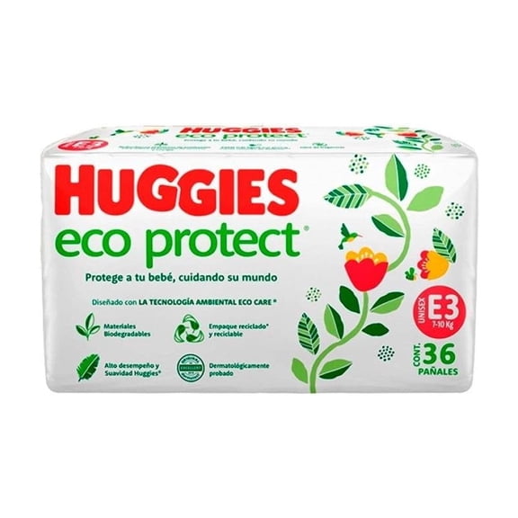 Pañales Huggies Ecoprotect etapa 3 con 36 piezas
