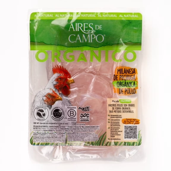 Milanesa de Pechuga de Pollo Orgánica Aires del Campo Fresca Peso Aprox por Paquete 900 g